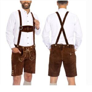 Bavaria Trachten Lederhosen Mens 38 Shorts Genuine Leather Oktoberfest Suspender